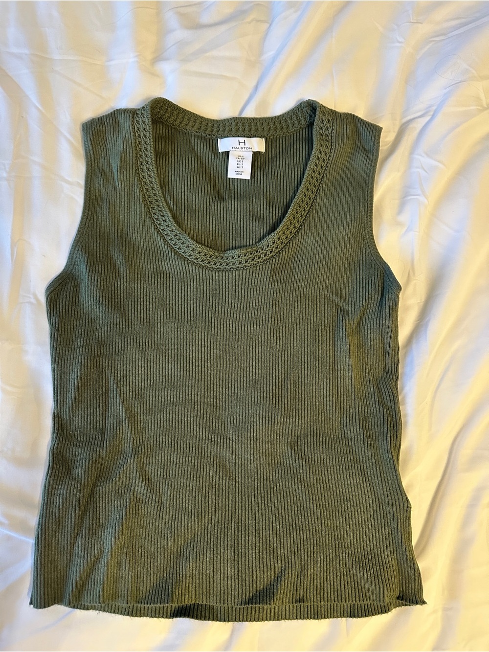 Halston Heritage Olive Ribbed Tank with Braided Scoop Neck women’s small